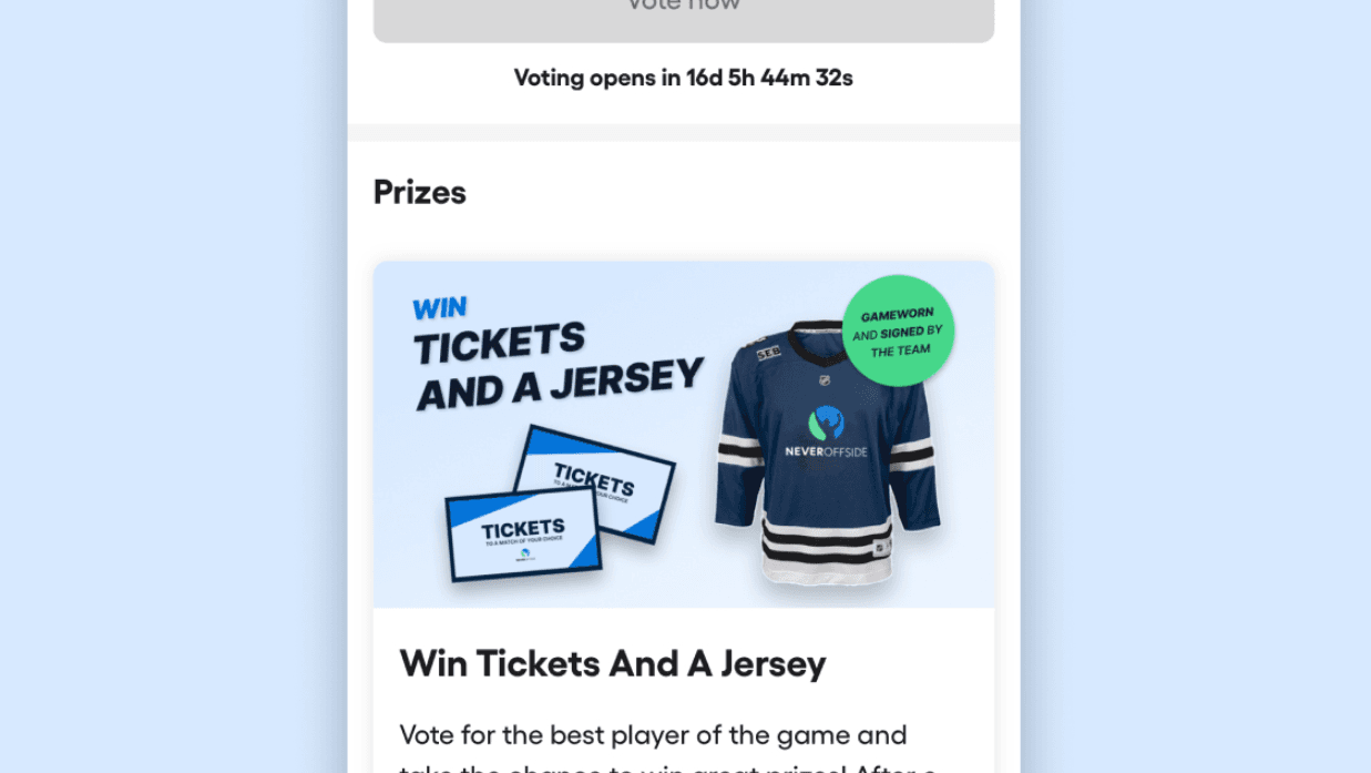 The Prizes section will be located under the MVP-explanation before the game and the under the "Player of the game" after